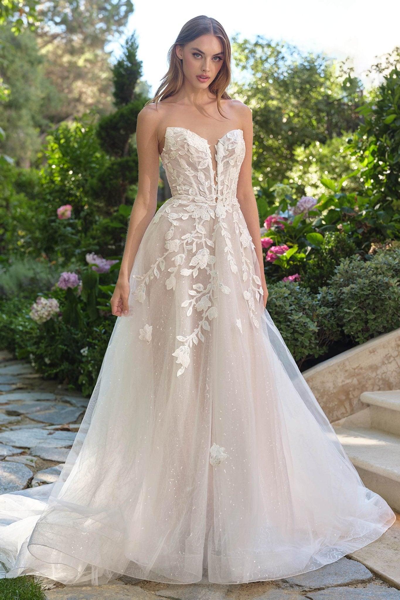 A-Line Strapless Illusion Plunge Neck Wedding Dress - Courbe et Compagnie