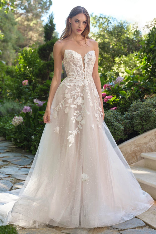 A-Line Strapless Illusion Plunge Neck Wedding Dress - Courbe et Compagnie