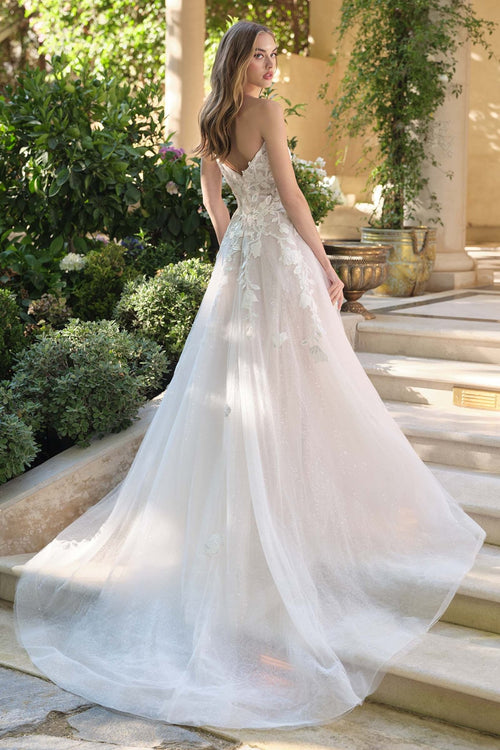 A-Line Strapless Illusion Plunge Neck Wedding Dress - Courbe et Compagnie