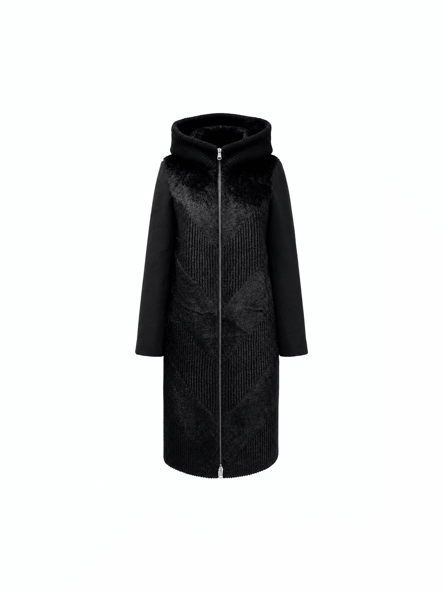 â‡† Reversible Faux Fur & Suede Hooded Coat - Courbe et Compagnie