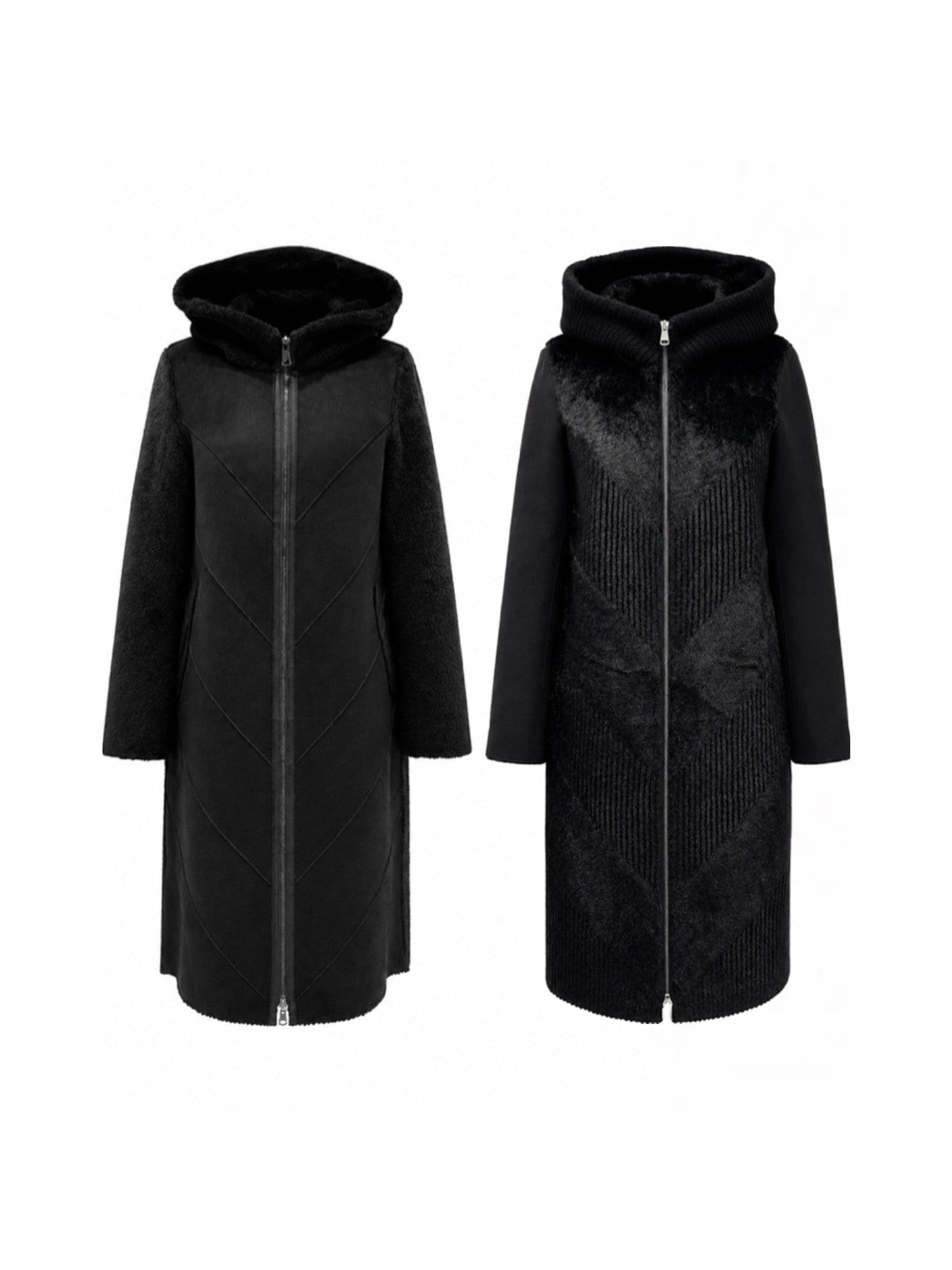 â‡† Reversible Faux Fur & Suede Hooded Coat - Courbe et Compagnie