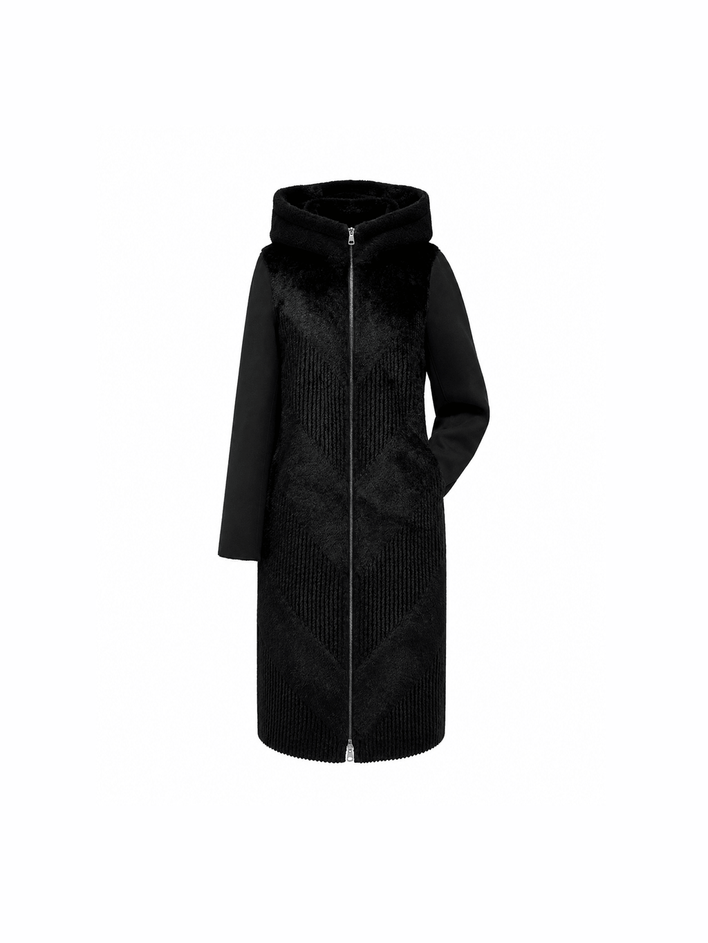 â‡† Reversible Faux Fur & Suede Hooded Coat - Courbe et Compagnie
