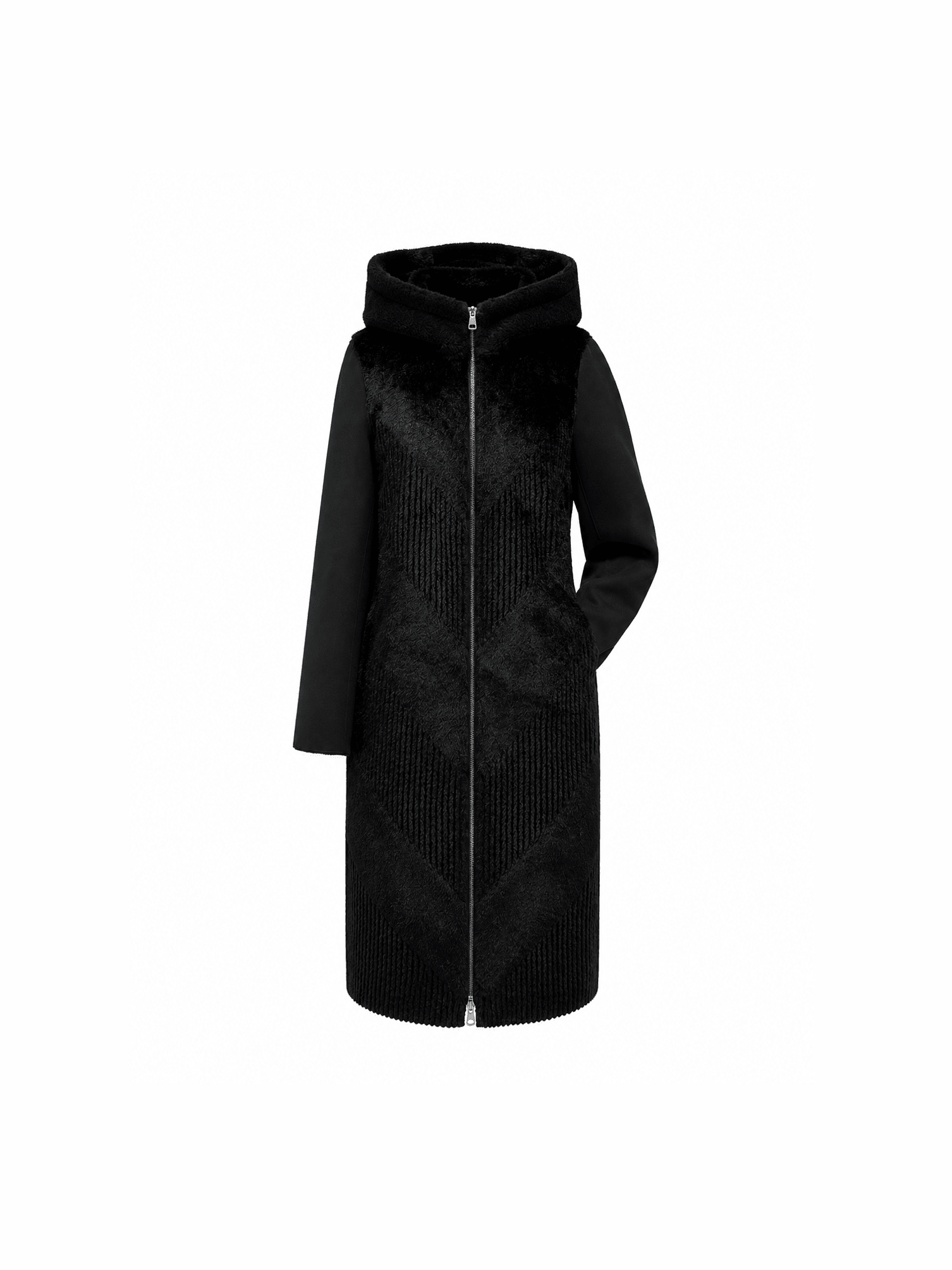â‡† Reversible Faux Fur & Suede Hooded Coat - Courbe et Compagnie