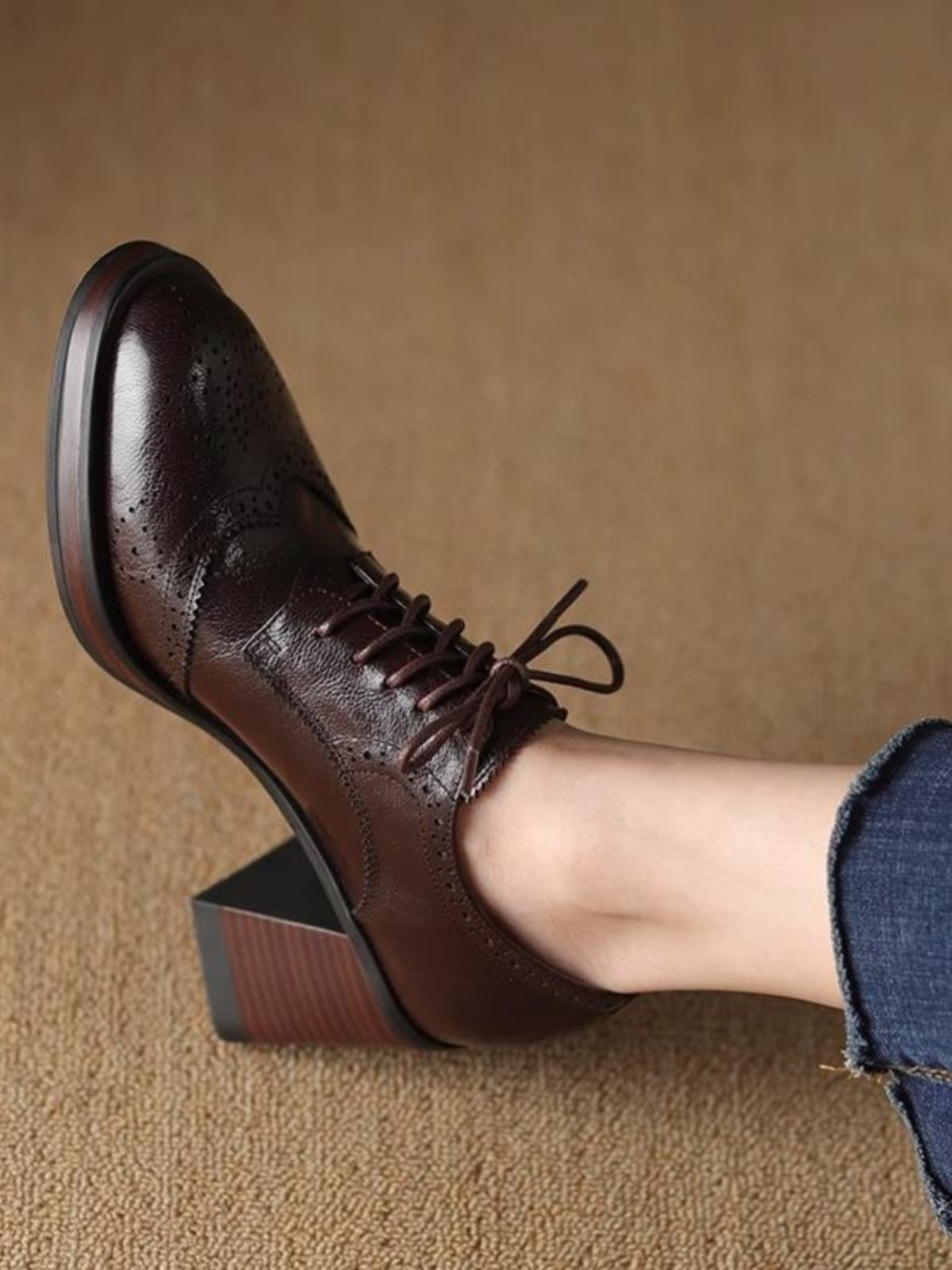 Women's British-Style Round-Toe Chunky Heel Pumps | Cross-Tie Strap Dress Shoes