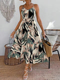 Abstract Print Tie Waist Cami Dress Polyester Spandex - Courbe et Compagnie