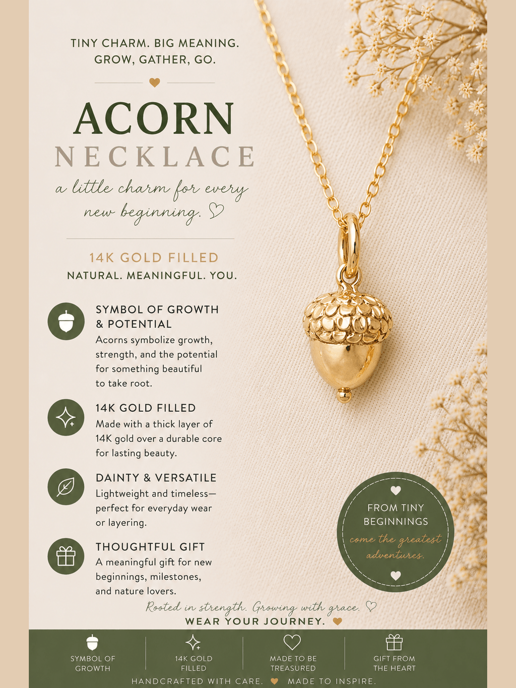Acorn Charm- Dainty 14k Gold Filled Jewelry - Courbe et Compagnie