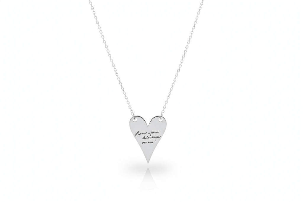 Actual Handwriting Engraving Heartfelt Grace Minimalist Heart Necklace in 925 Sterling Silver - Courbe et Compagnie