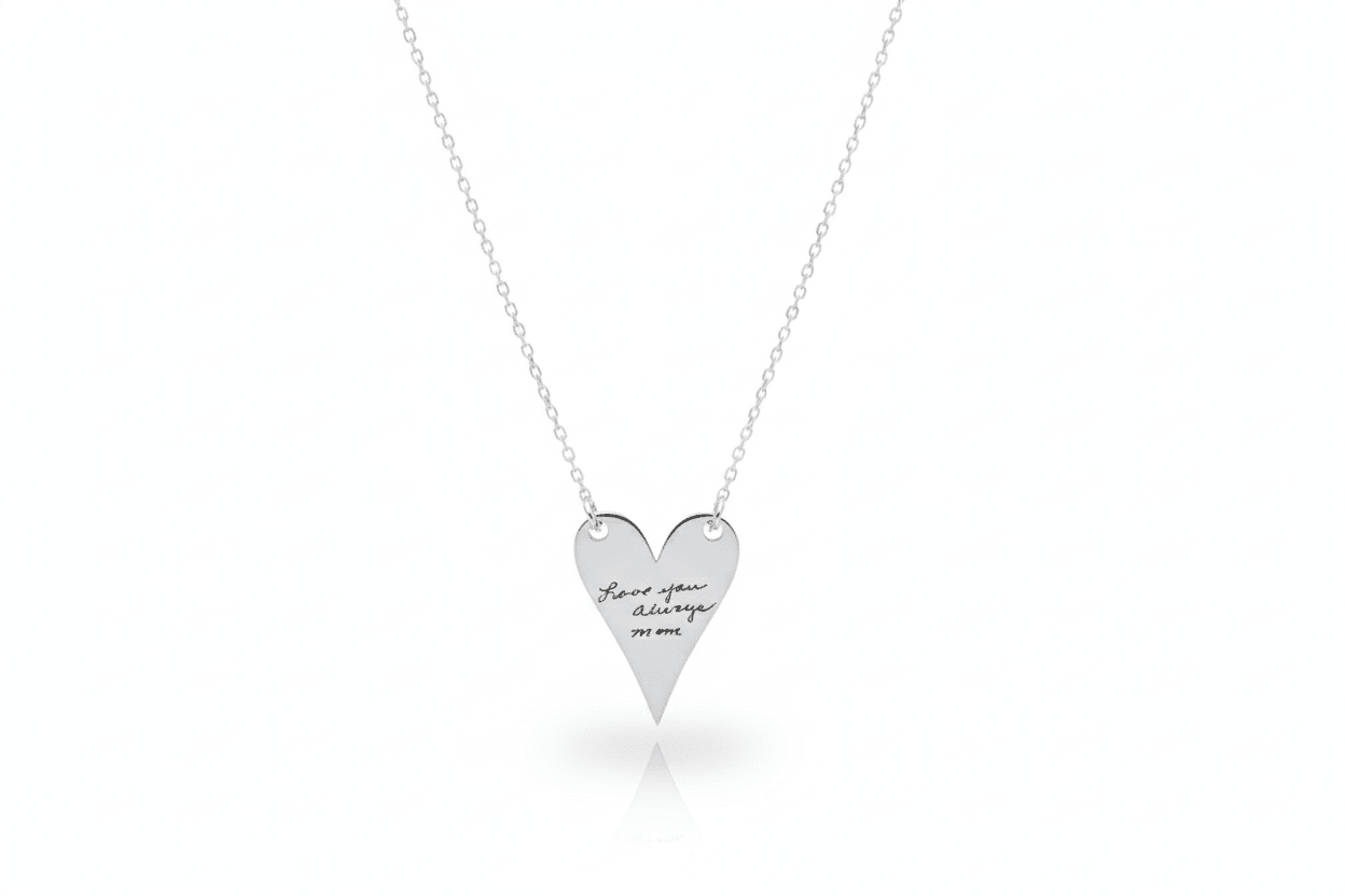 Actual Handwriting Engraving Heartfelt Grace Minimalist Heart Necklace in 925 Sterling Silver - Courbe et Compagnie