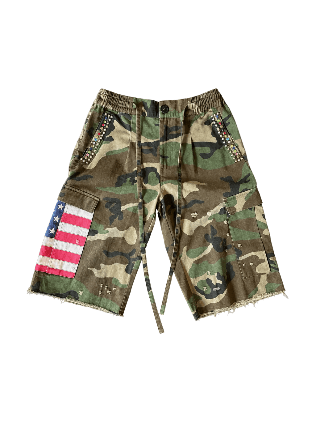 Americana Camo Pleated Rhinestone Shorts - Courbe et Compagnie