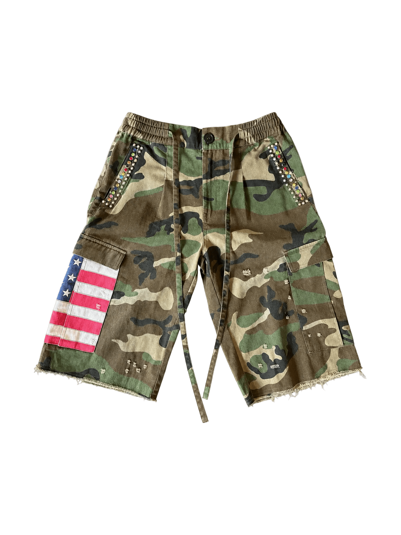 Americana Camo Pleated Rhinestone Shorts - Courbe et Compagnie