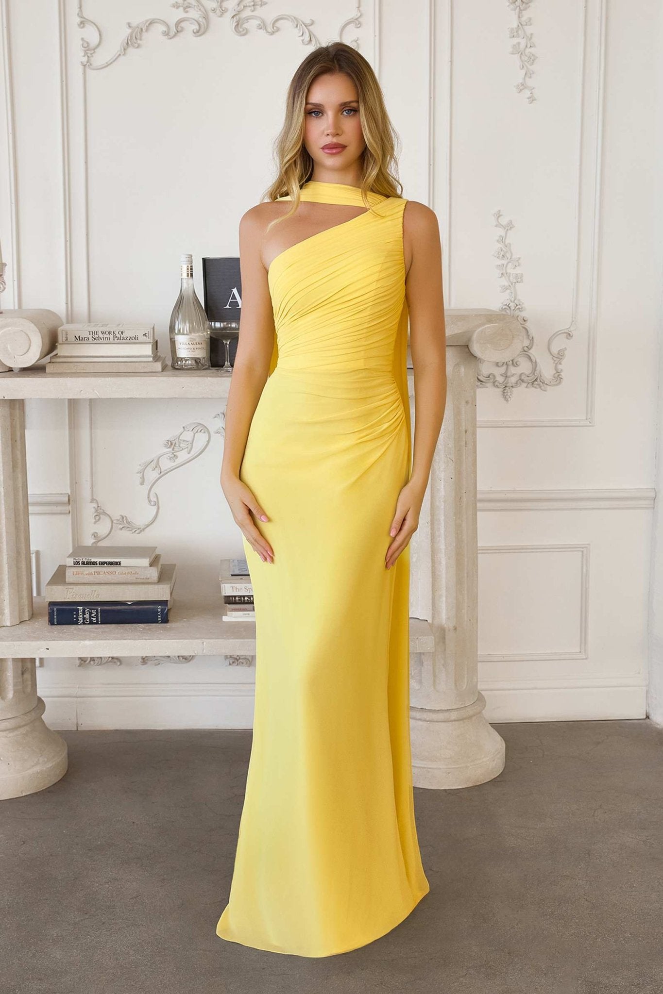 Amoris T730 One Shoulder Chiffon Formal Gown For Evening Events - Courbe et Compagnie