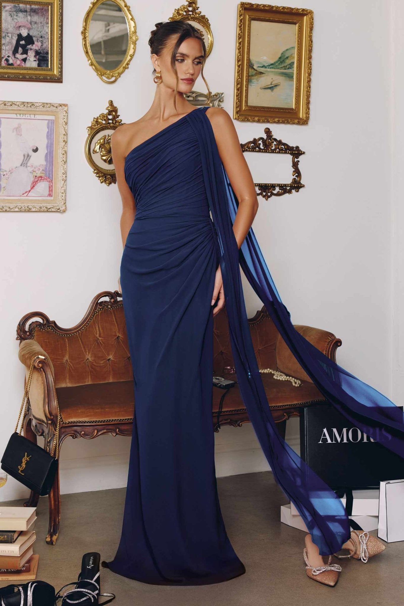 Amoris T730 One Shoulder Chiffon Formal Gown For Evening Events - Courbe et Compagnie