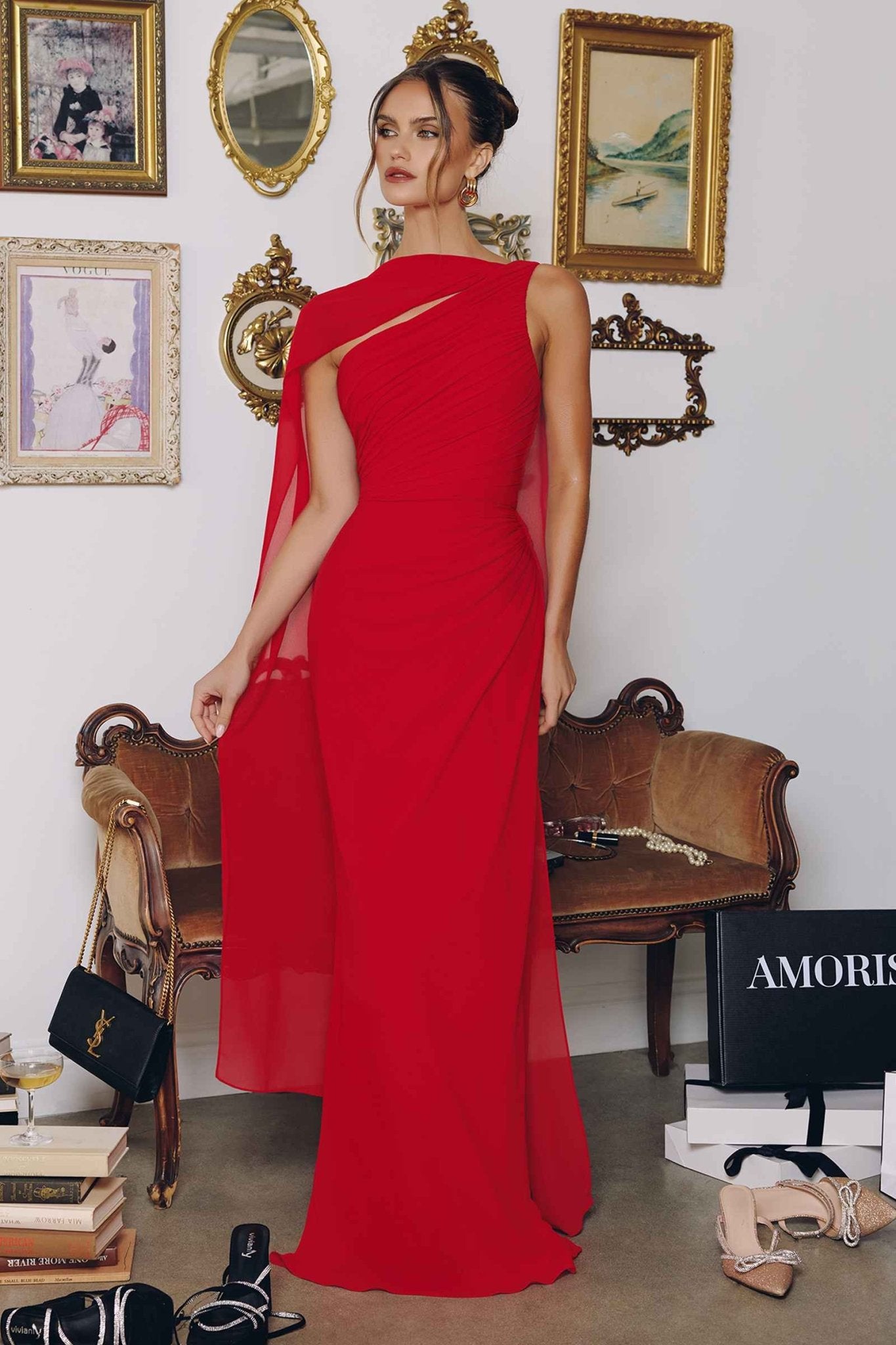 Amoris T730 One Shoulder Chiffon Formal Gown For Evening Events - Courbe et Compagnie