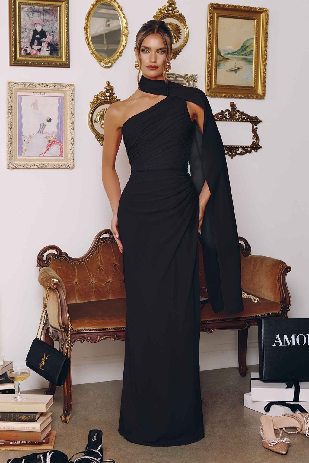 Amoris T730 One Shoulder Chiffon Formal Gown For Evening Events - Courbe et Compagnie