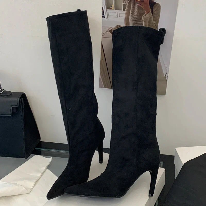 Aneikeh Fashion Winter Pointed Toe Knee-High Women Boots Thin Heels Shoes Female Punk Long Booties Zapatos De Muje - Courbe et Compagnie