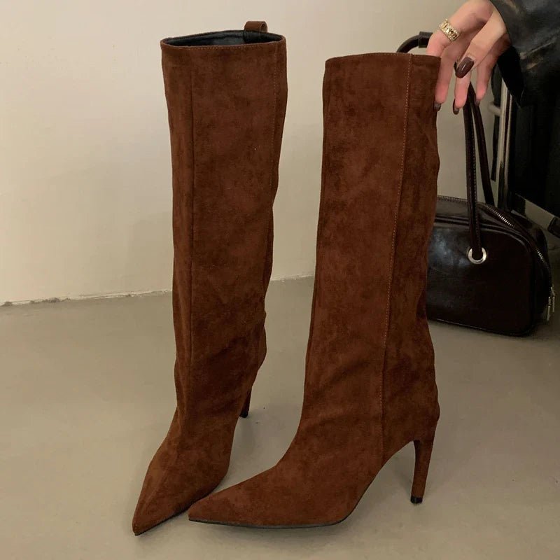 Aneikeh Fashion Winter Pointed Toe Knee-High Women Boots Thin Heels Shoes Female Punk Long Booties Zapatos De Muje - Courbe et Compagnie