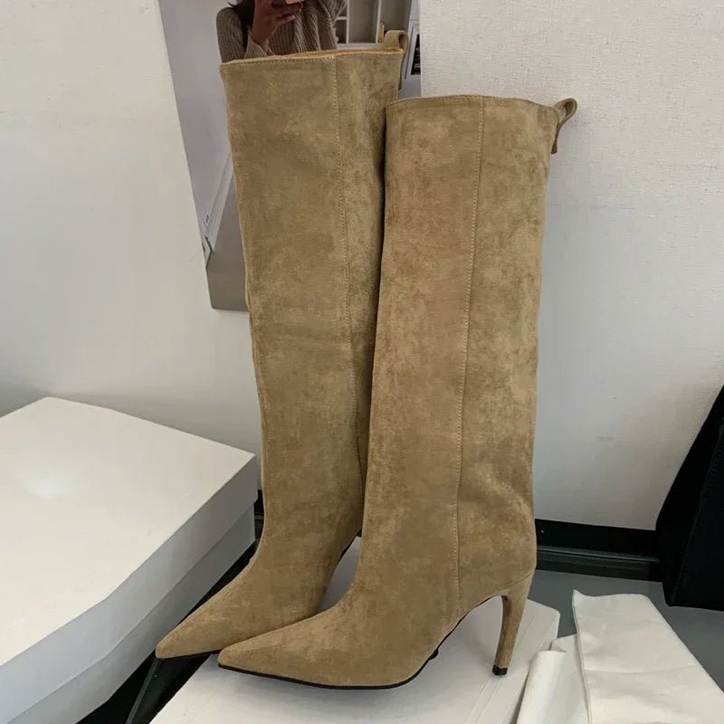 Aneikeh Fashion Winter Pointed Toe Knee-High Women Boots Thin Heels Shoes Female Punk Long Booties Zapatos De Muje - Courbe et Compagnie