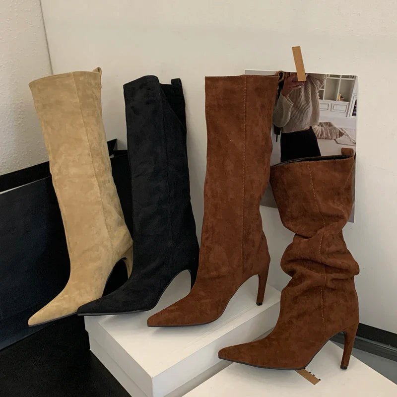 Aneikeh Fashion Winter Pointed Toe Knee-High Women Boots Thin Heels Shoes Female Punk Long Booties Zapatos De Muje - Courbe et Compagnie