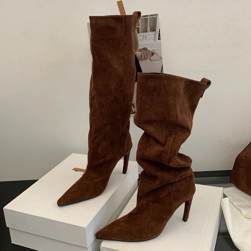 Aneikeh Fashion Winter Pointed Toe Knee-High Women Boots Thin Heels Shoes Female Punk Long Booties Zapatos De Muje - Courbe et Compagnie
