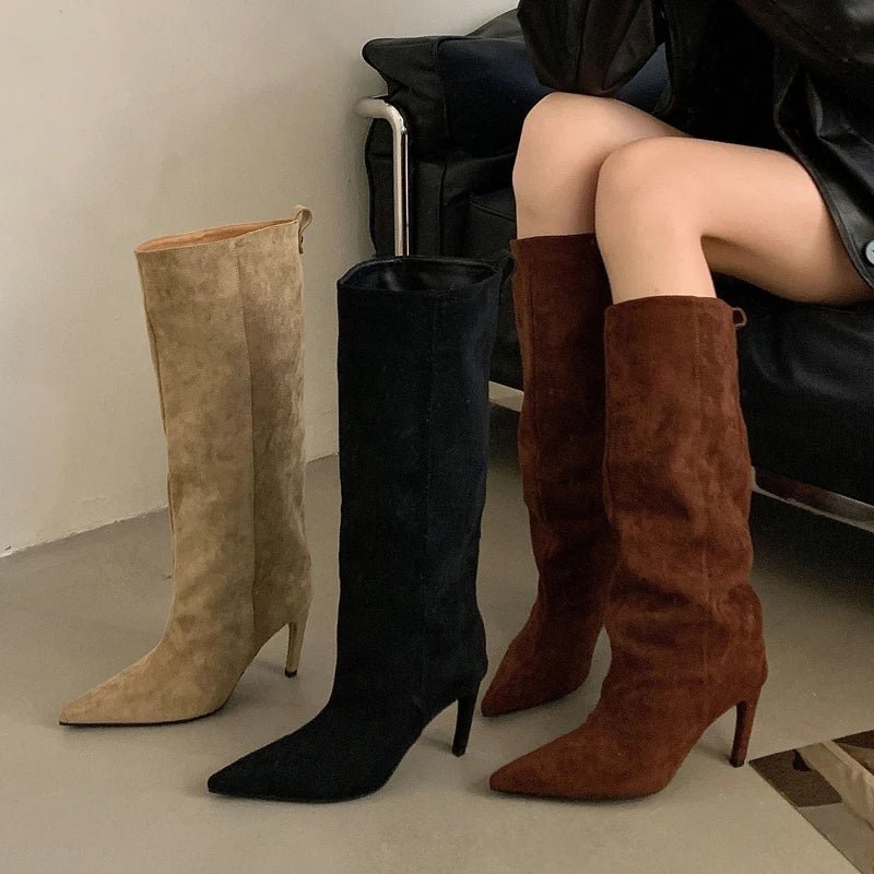 Aneikeh Fashion Winter Pointed Toe Knee-High Women Boots Thin Heels Shoes Female Punk Long Booties Zapatos De Muje - Courbe et Compagnie