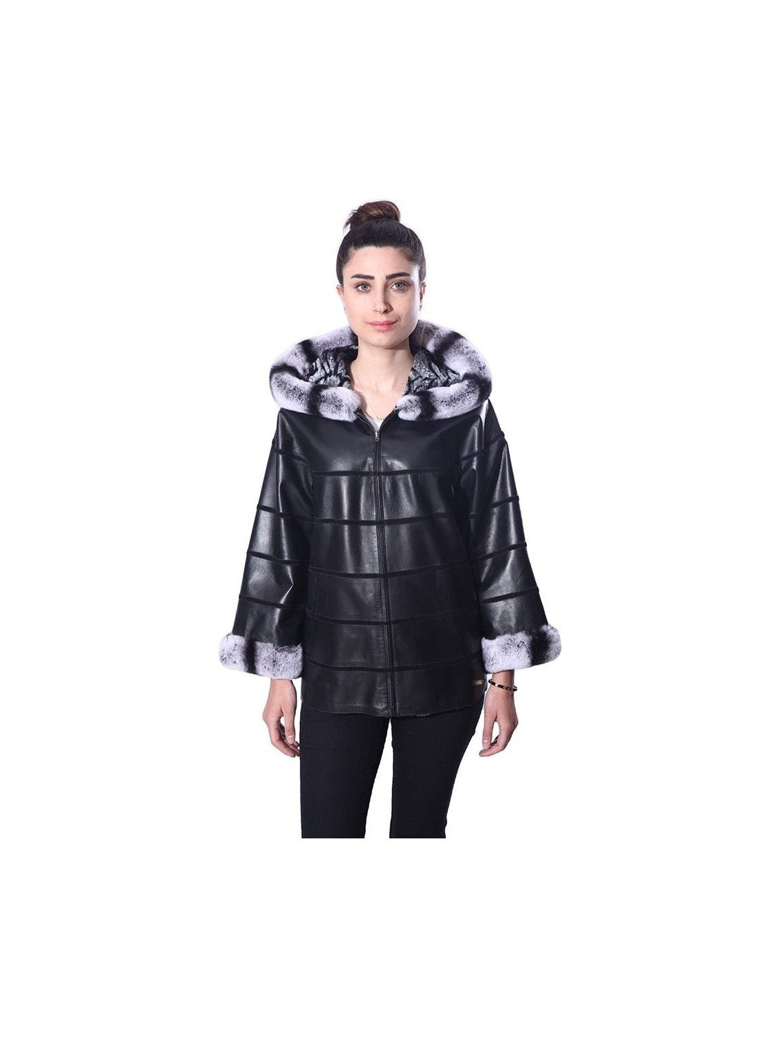Anna Womens Real Fur Leather Jacket with Hood - Courbe et Compagnie