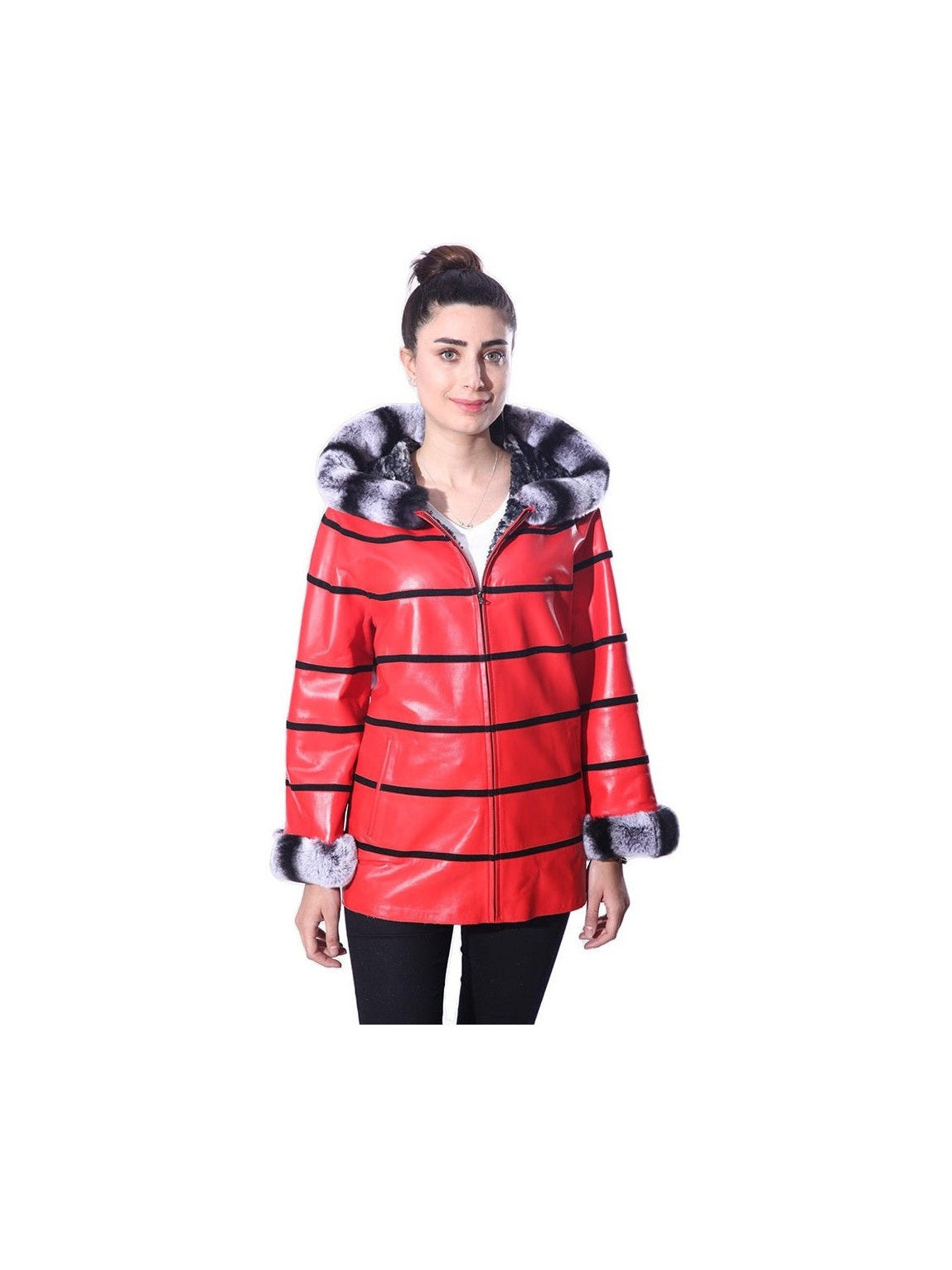 Anna Womens Real Fur Leather Jacket with Hood - Courbe et Compagnie
