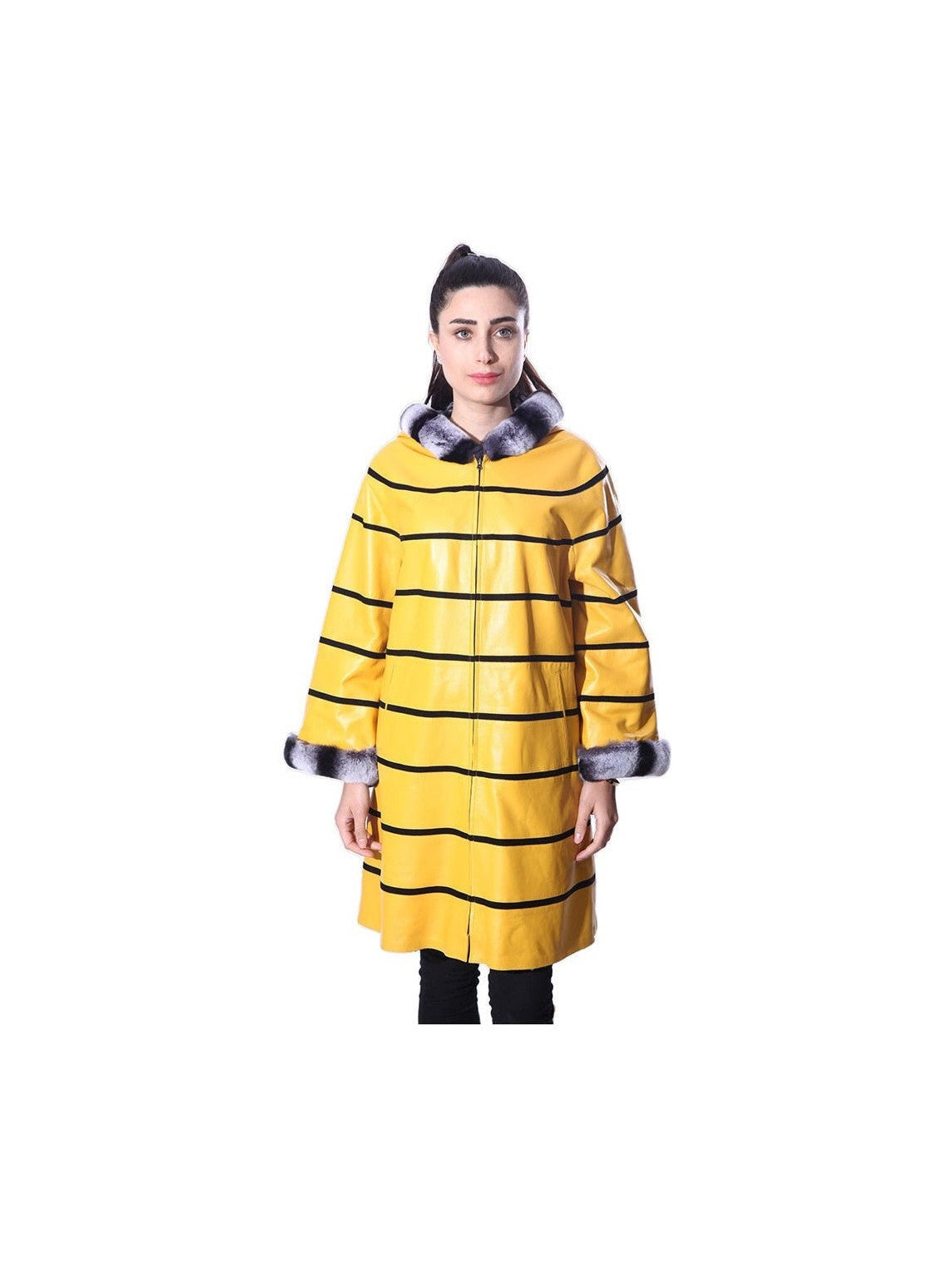 Anna Womens Real Fur Leather Jacket with Hood - Courbe et Compagnie