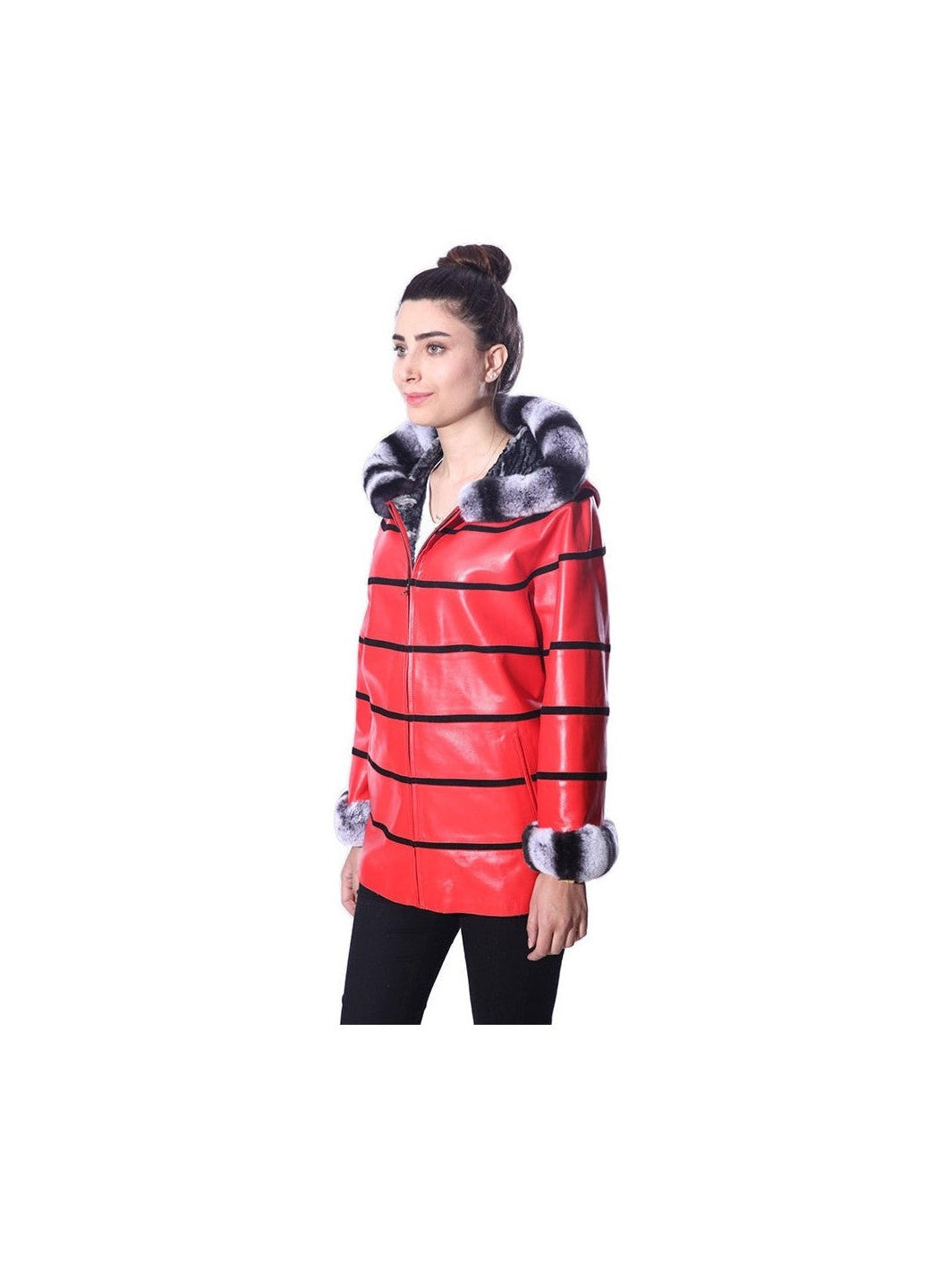 Anna Womens Real Fur Leather Jacket with Hood - Courbe et Compagnie