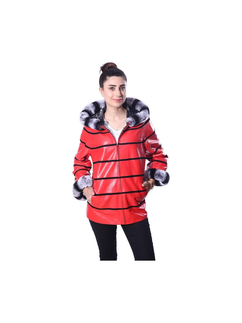 Anna Womens Real Fur Leather Jacket with Hood - Courbe et Compagnie