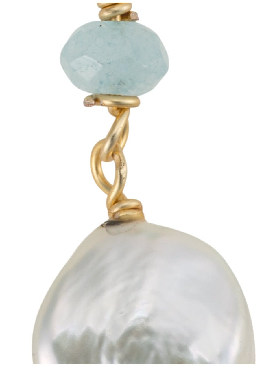 Aquamarine and Freshwater Pearl Hanging Earrings - Courbe et Compagnie