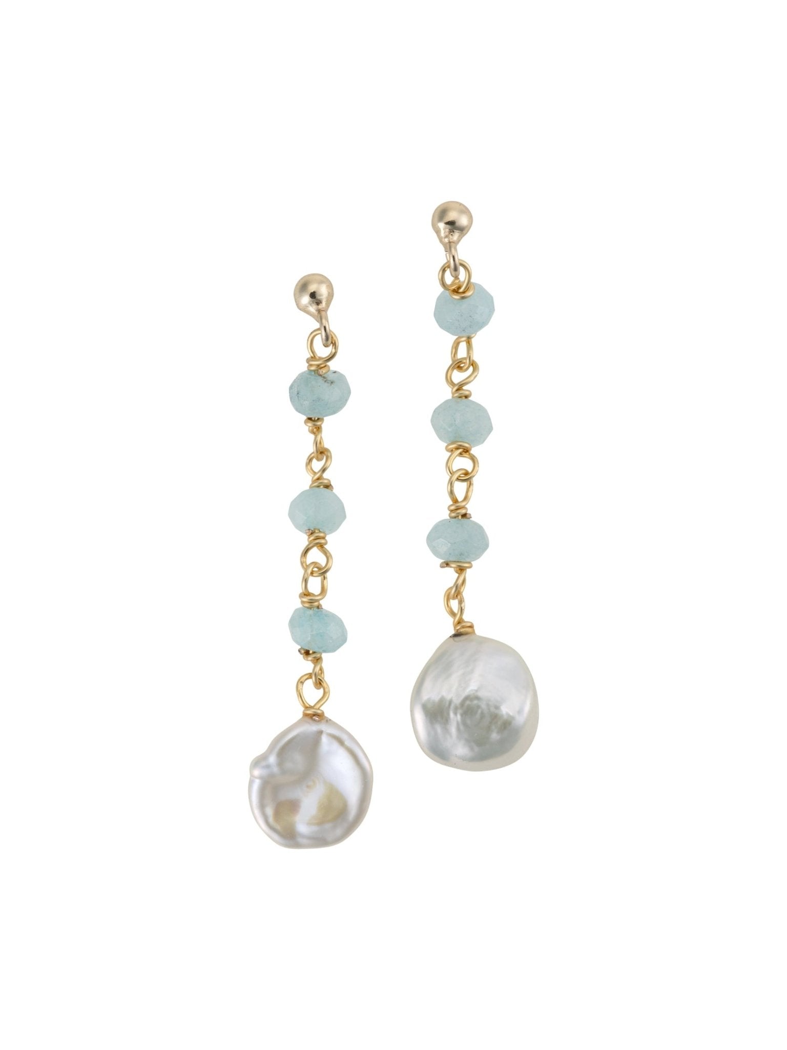Aquamarine and Freshwater Pearl Hanging Earrings - Courbe et Compagnie