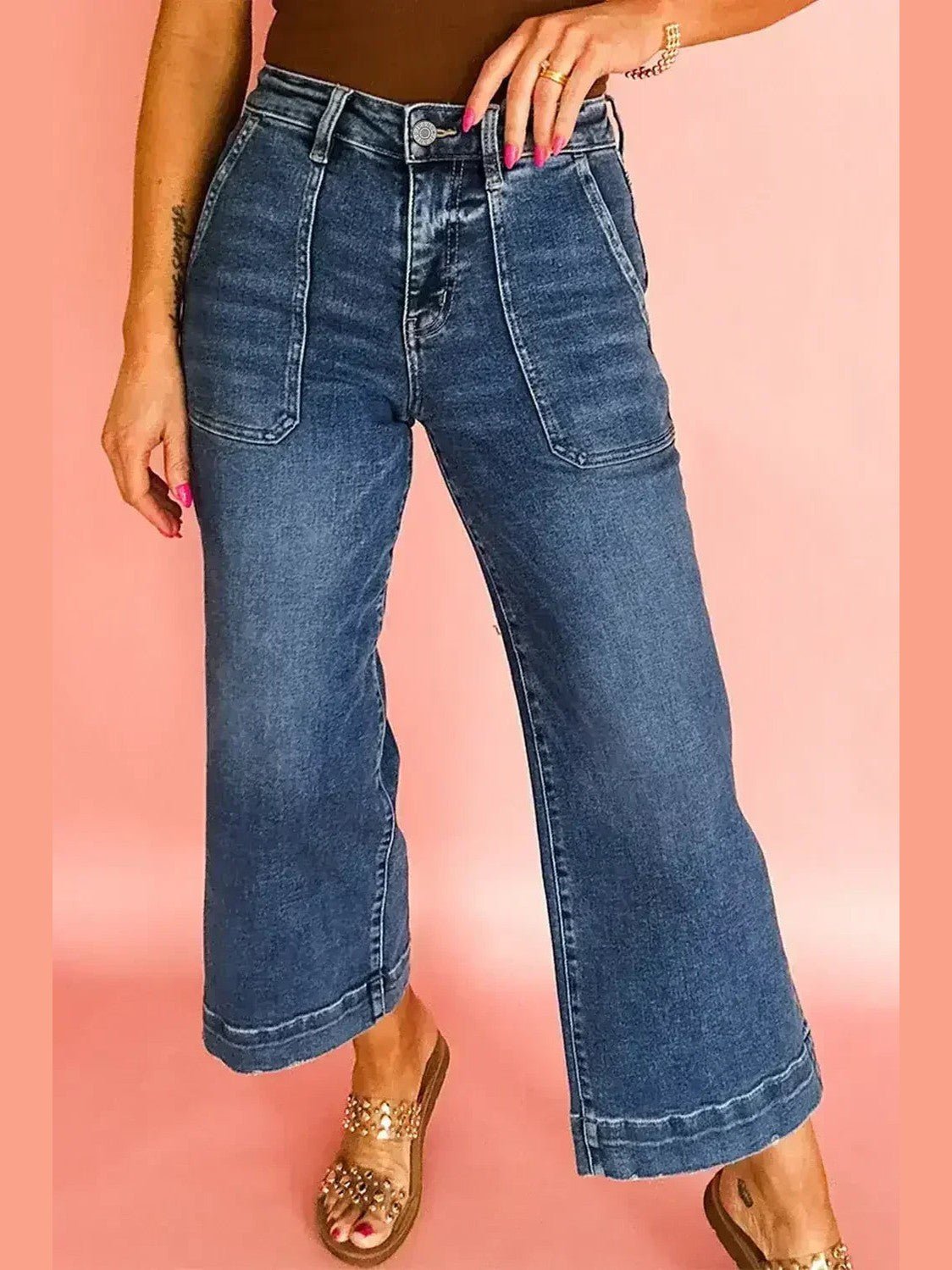 Ashleigh Blue Cropped High Rise Wide Leg Jeans - Courbe et Compagnie