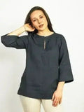 Asphalt Grey Linen Oversize Top – Modern & Comfortable Blouse - Courbe et Compagnie