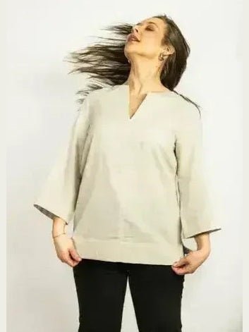 Asphalt Grey Linen Oversize Top – Modern & Comfortable Blouse - Courbe et Compagnie