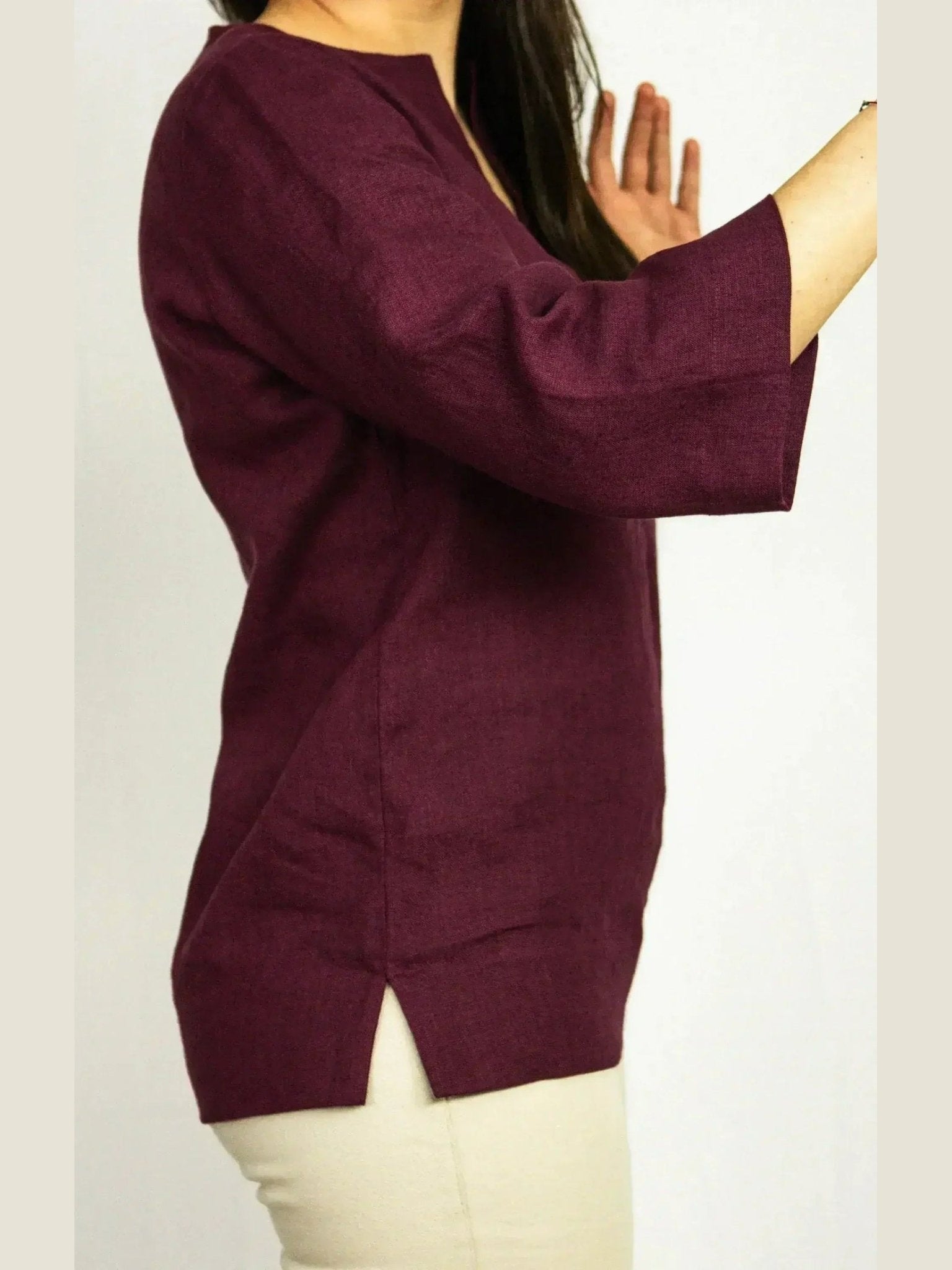 Asphalt Grey Linen Oversize Top – Modern & Comfortable Blouse - Courbe et Compagnie