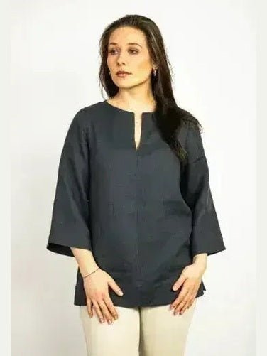Asphalt Grey Linen Oversize Top – Modern & Comfortable Blouse - Courbe et Compagnie