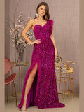Asymmetric Sleeveless Feather Sequin Velvet Mermaid Dress - Courbe et Compagnie