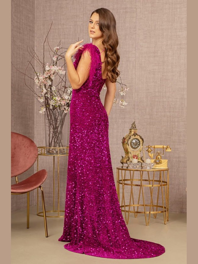 Asymmetric Sleeveless Feather Sequin Velvet Mermaid Dress - Courbe et Compagnie
