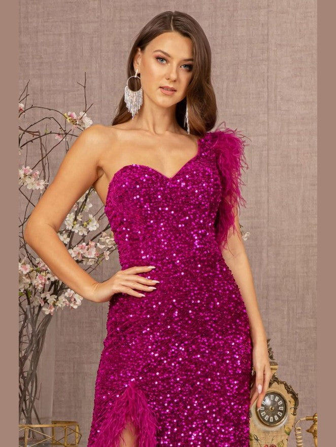 Asymmetric Sleeveless Feather Sequin Velvet Mermaid Dress - Courbe et Compagnie