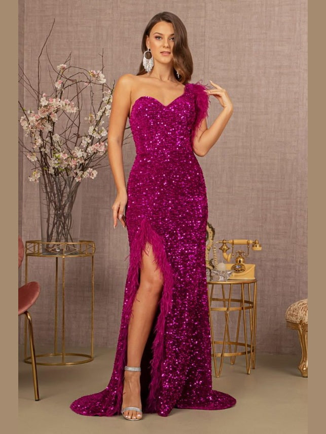 Asymmetric Sleeveless Feather Sequin Velvet Mermaid Dress - Courbe et Compagnie