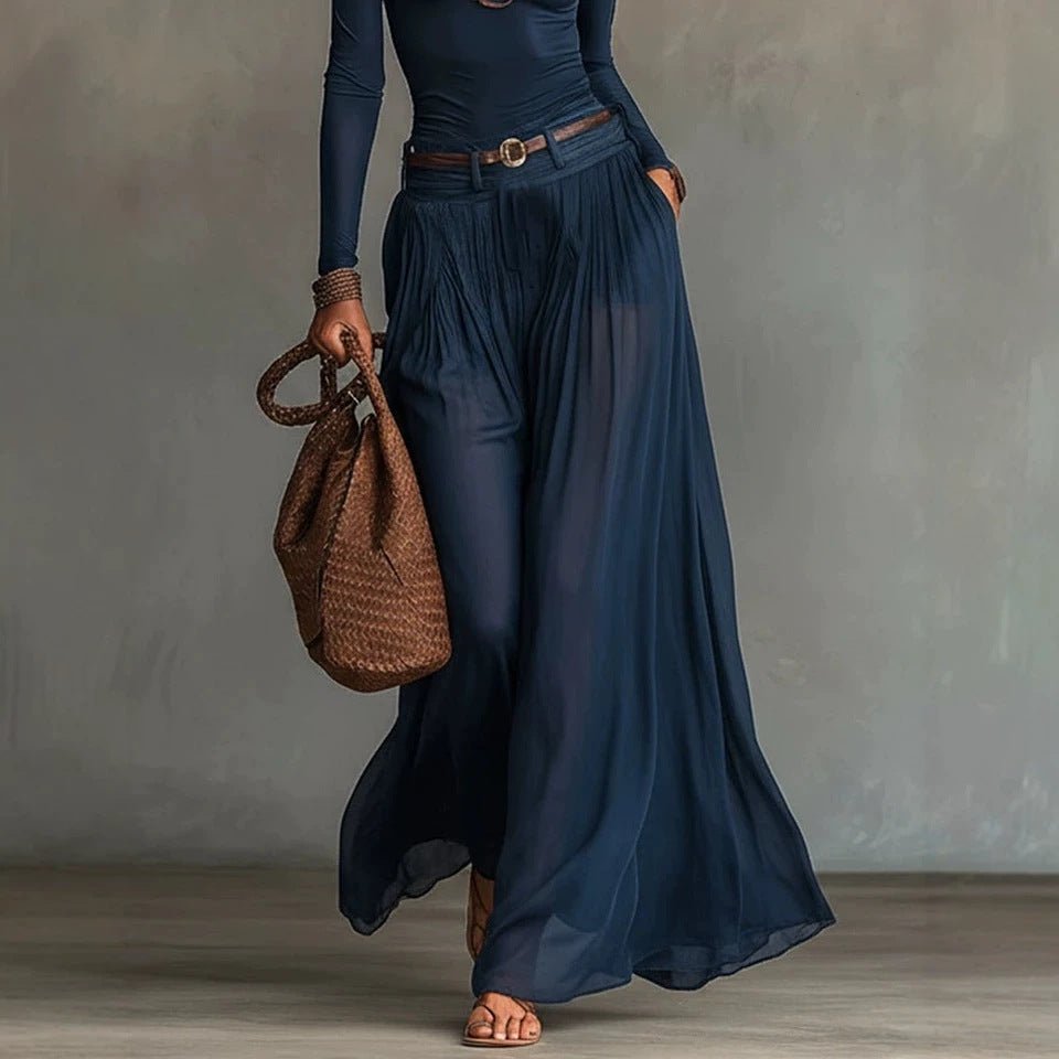 Asymmetrical Shoulder Long Sleeve Dress Set – Belted A-Line Maxi Dress - Courbe et Compagnie