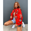 Autumn and Winter Sports Style Red Printed Casual Loose Long Sleeve Coat Jacket For Women Oversized Jackets for Women - Courbe et Compagnie