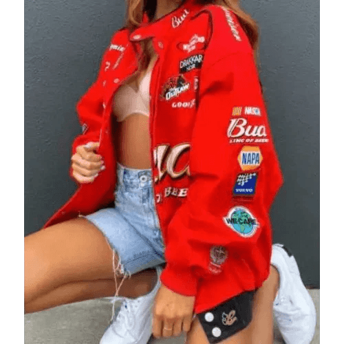 Autumn and Winter Sports Style Red Printed Casual Loose Long Sleeve Coat Jacket For Women Oversized Jackets for Women - Courbe et Compagnie