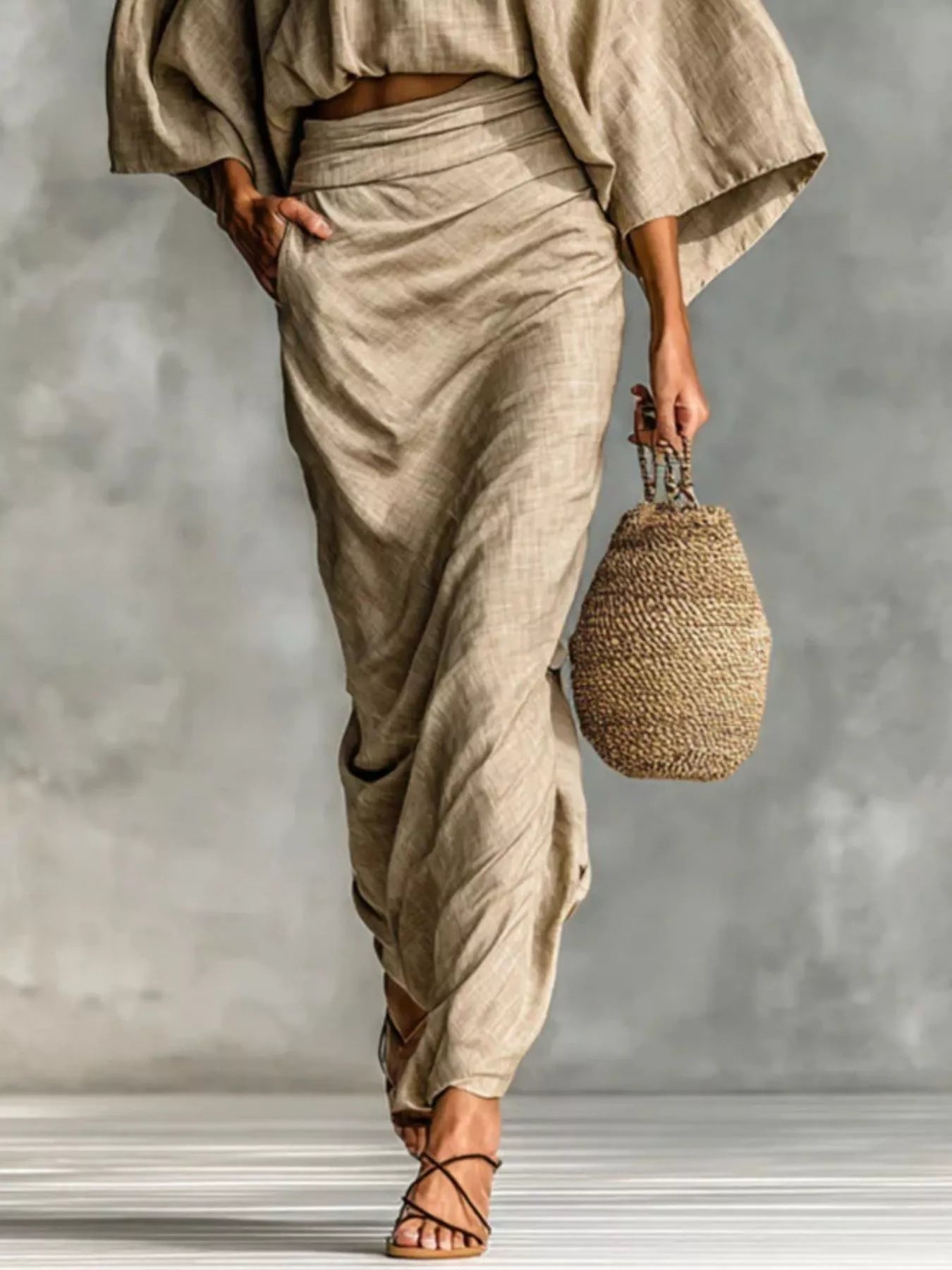 Full Size Kimono Sleeve Top and Ruched Skirt Set Plus Size See size chart under “more details”