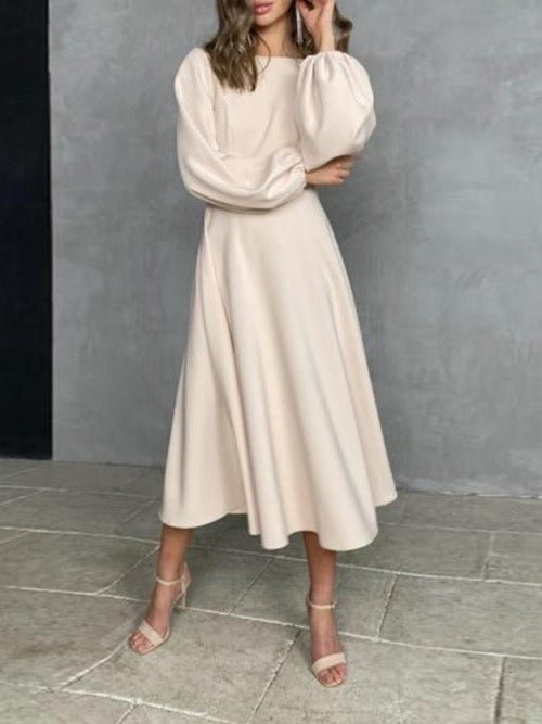 Backless Lantern Sleeve Midi Dress - Courbe et Compagnie