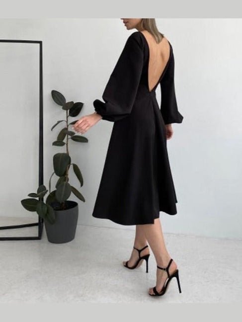 Backless Lantern Sleeve Midi Dress - Courbe et Compagnie