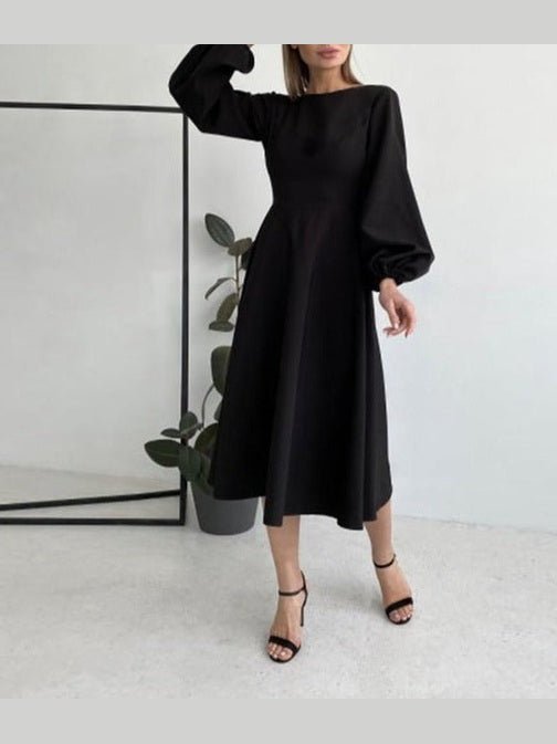 Backless Lantern Sleeve Midi Dress - Courbe et Compagnie