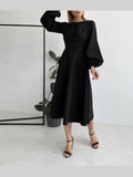 Backless Lantern Sleeve Midi Dress - Courbe et Compagnie