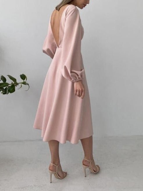 Backless Lantern Sleeve Midi Dress - Courbe et Compagnie