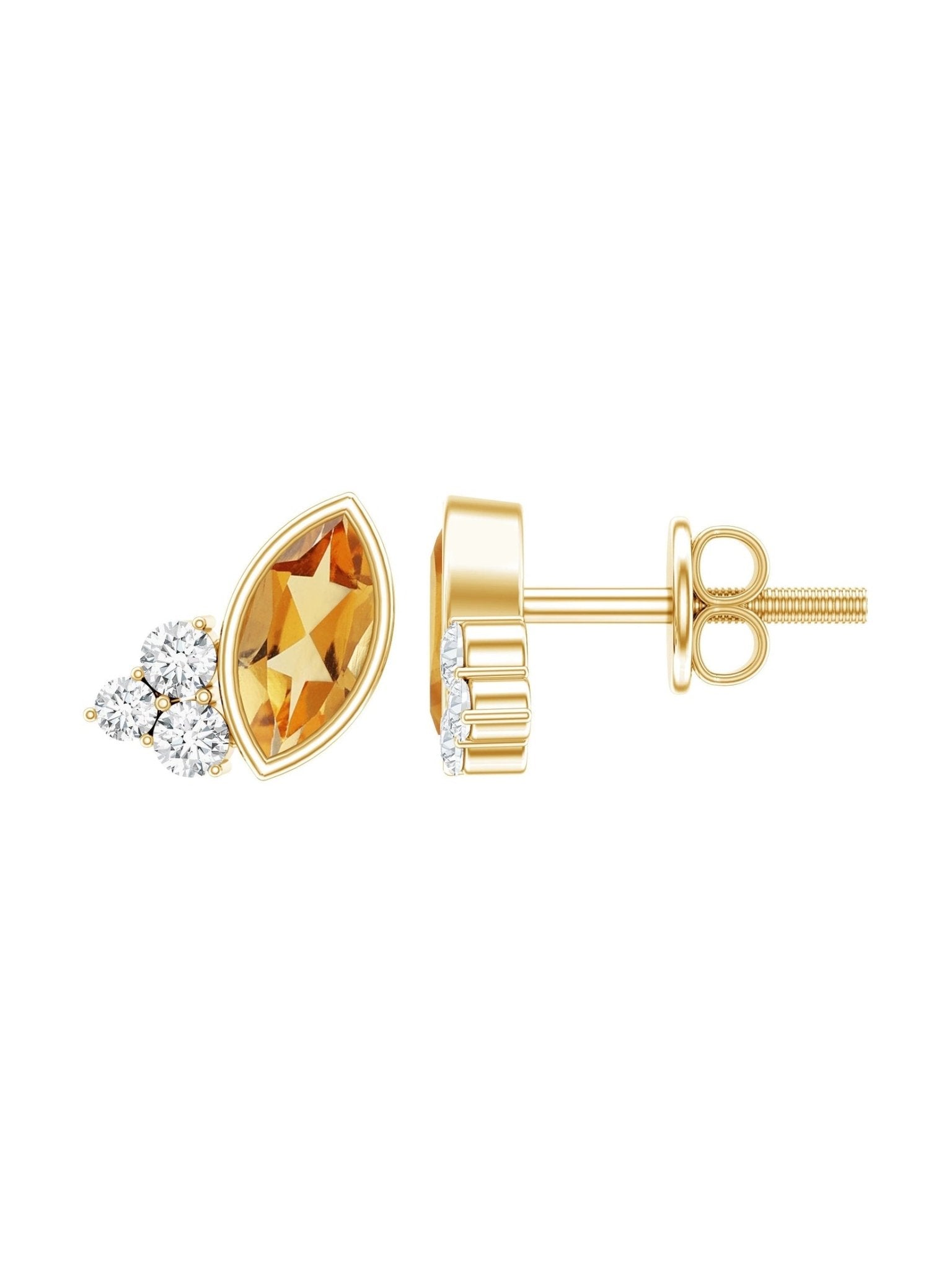 Bezel Set Citrine Marquise Stud Earrings with Diamonds - Courbe et Compagnie